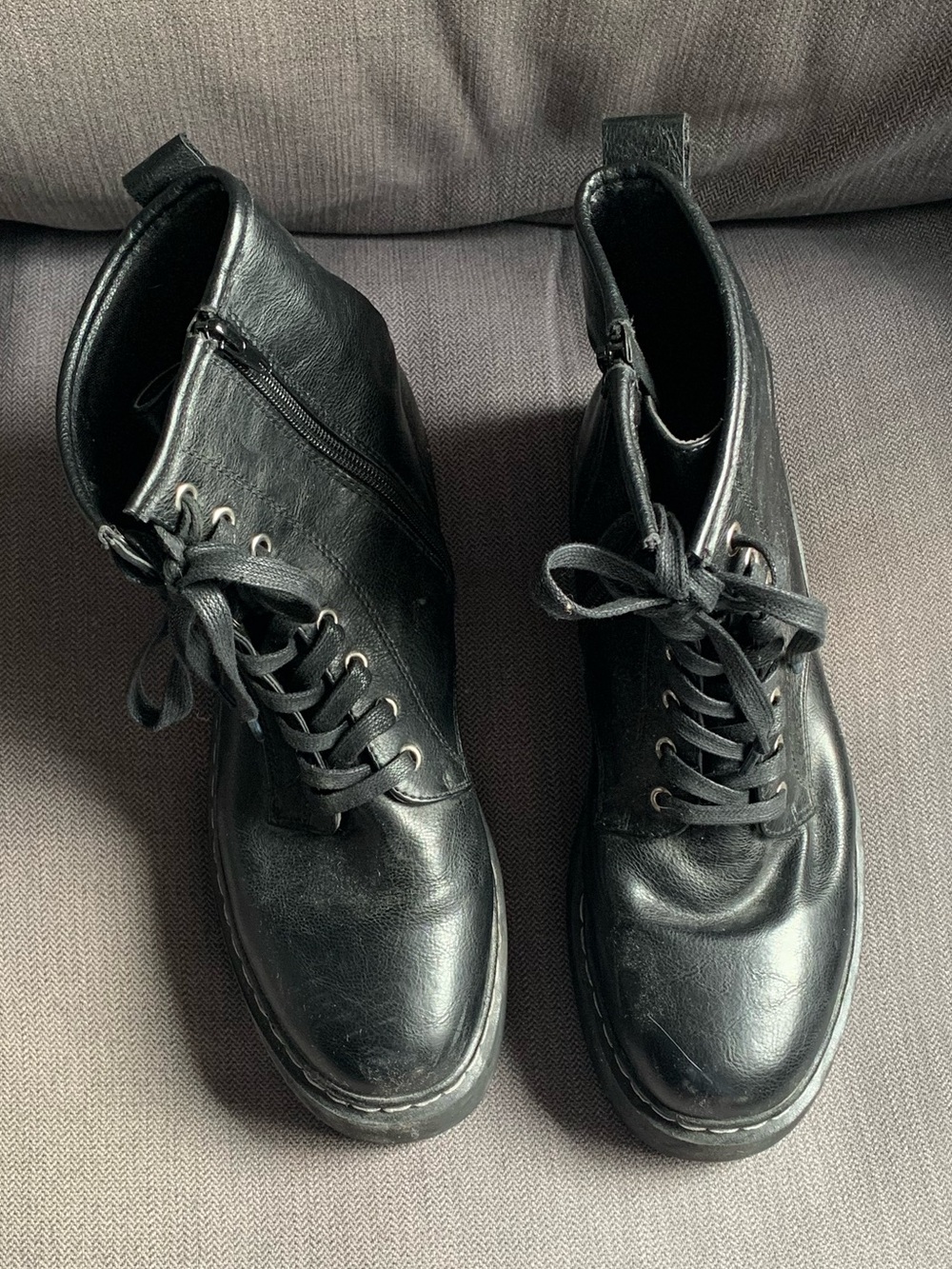 Black Leather Lace-Up Ankle Boots